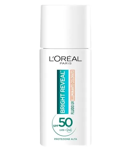 L'Oréal Paris UV-Flüssigkeit gegen Flecken, für alle Hauttypen, strahlender Teint, dunkle Flecken und weniger sichtbare Unvollkommenheiten, mit Niacinamid und SPF50, helle Reveal, Farbton: Medium, 50