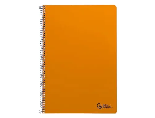 Liderpapel Notizbuch mit Spiralbindung, A4, Softcover, 80 h, 75 g, 2 liniert, Lineatur 2,5 mm, mit orangefarbenem Rand