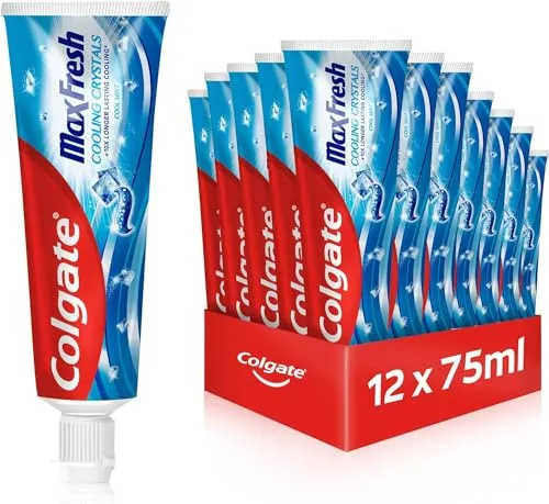 Colgate Zahncreme Max Fresh 75 ml, 12er Pack - Zahnpasten mit FreshFX-Technologie für 10x länger anhaltende Frische. Genießen Sie die bequeme Lieferung im Großpack!