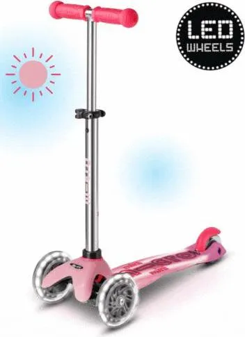 Micro Mini Scooter Glow+ LED Rosa - Kinderroller für 2-6-Jährige, mit batteriefreien LED-Lichtern für aufregende Fahrten im Dunkeln, fördert Gleichgewicht und Koordination, sicher und langlebig.