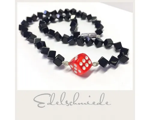 Onyxkette mit Glückswürfel und 925/- Silber Magnetschließe 47 cm