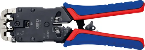 Knipex Crimpzange 975112 8 6 4P - Kabelschneider und Abisolierer für RJ11/RJ45, präzises Crimpen und Made in Germany