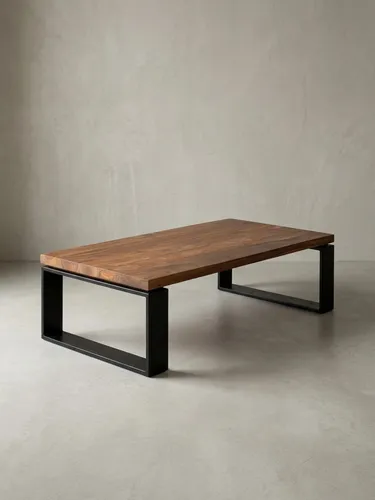 Couchtisch WL5.650 aus Sheeshamholz mit Metallgestell, 115x35x60 cm - Moderner Couchtisch im Industrial-Design aus massivem Sheeshamholz und robustem Metallgestell. Jedes Stück ist ein Unikat mit einzigartiger Holzmaserung. Ideal für stilvolle Wohnräume.