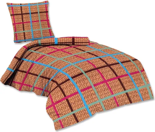 Flanell Bettwäsche 2 teilig SAM Reißverschluss Karo Marke 135  x 200 cm + 80  x 80 cm