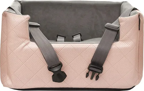 BoutiqueZOO Hundesitz Auto M 47x40x25 cm | Rosa Metallic | r Katzensitz | Kunstleder | Mit Kissen & Leinen