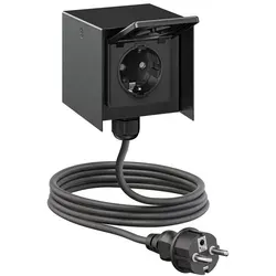 ledscom.de Außensteckdose STEDDA 1-fach mit 2m Kabel, IP44, Edelstahl schwarz