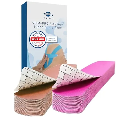 axion Precut Kinesiologie Tape 50 Streifen Beige und Pink | Wasserfeste • hautfreundliche • elastische • selbstklebende Bandage | Physio-Tape optimal für Sport & Alltag