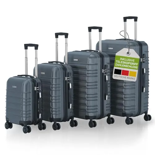 Juskys Hartschale Kofferset Rom 4-teilig - Anthrazit mit Zahlenschloss und 360° Rollen - Koffer Set für Reisen, bestehend aus 4 robusten Hartschalenkoffern mit schlagfestem ABS-Material, ideal für Städtetrips und Urlaube.