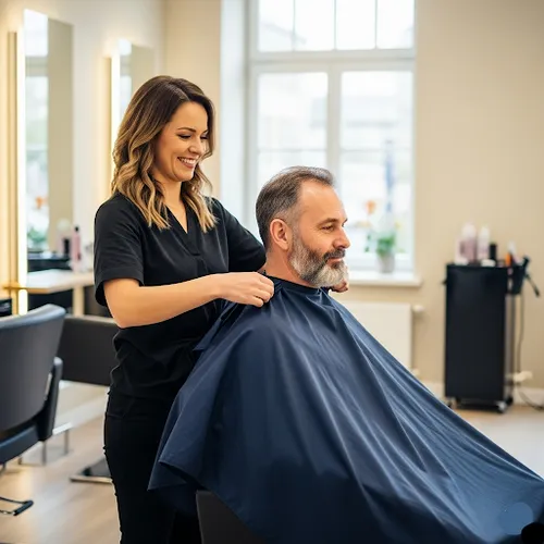 Friseurumhang - Schwarzer Haarschneideumhang Hakenverschluss 146x126cm