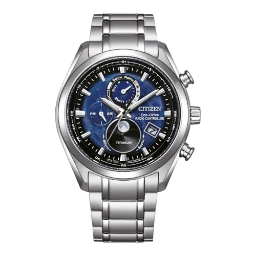 Citizen Tsuku-yomi Solar Chronograph BY1010-81L - Herren-Armbanduhr mit Solar-Uhrwerk, 100m wasserdicht und Saphirglas für höchste Kratzfestigkeit. Stilvoller Chronograph in Silber und Blau.