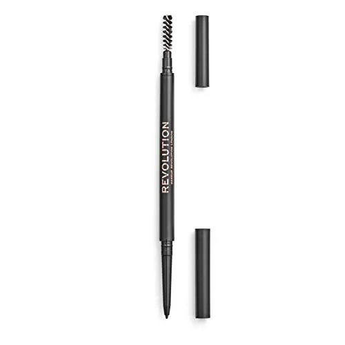 Makeup Revolution, Präziser Brauenstift, Augenbrauenstift mit zwei Enden und Spoolie-Pinsel, feine Spitze, mittelbraun, 9 g