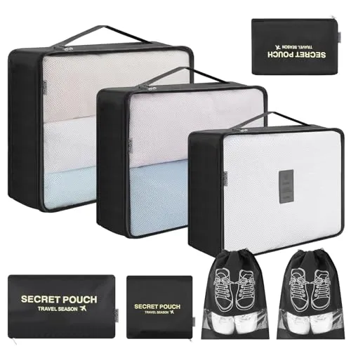 AiQInu Koffer Organizer Set, 8 Teilige Packing Cubes Packwürfel für Urlaub und Reisen, Reiseorganizer Kleidertaschen Schuhbeutel Packtaschen für Koffer
