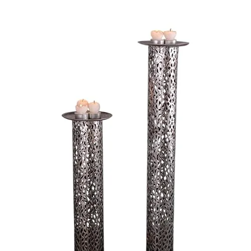 DESIGN DELIGHTS Riesen KERZENSTÄNDER Set Eternal | Metall, antik-Silber, 80/100 cm | edler Kerzenleuchter, Kerzensäule, Teelichthalter