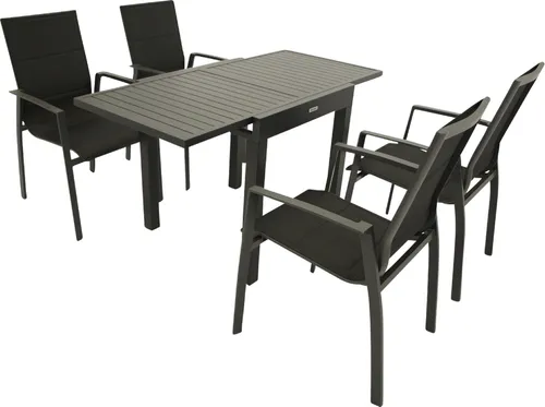 TPFGarden Garten-Essgruppe SUNDERLAND - 5-teilige Essgruppe mit klappbaren Sesseln & flexibel verlängerbarem Balkon-Ausziehtisch – ideal für Terrasse oder Balkon, wetterfest und pflegeleicht.