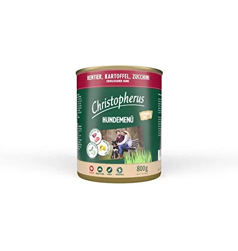 Christopherus Hundemenü, Mit Rentier, Kartoffel, Zucchini, Vollnahrung für Erwachsene Hunde, Nassfutter, 6 x 800 g
