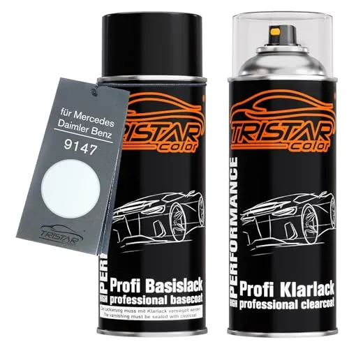 TRISTARcolor Autolack Spraydosen Set für Mercedes/Daimler Benz 9147 Branco 9147 / Branco Artica Basislack Klarlack Sprühdose 400ml