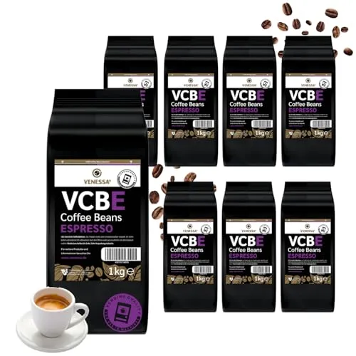 VENESSA VCBE 8 x 1kg Espresso Bohnen - Vorteilspack - Barista Standard, Aromatisch Kräftig Intensiv - Kaffee für alle Automaten, Unternehmen, Cafés, Gasthaus
