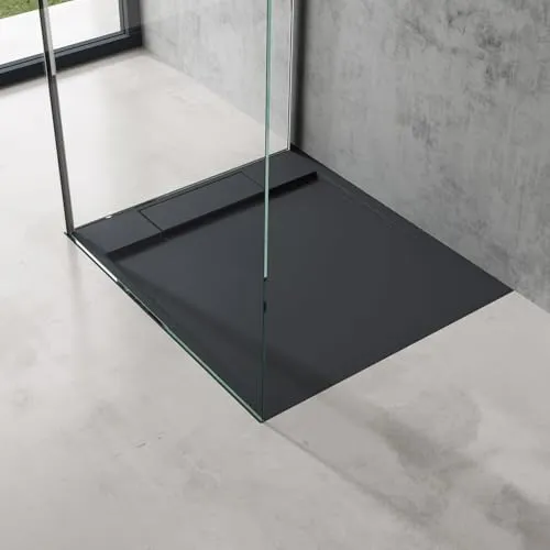 doporro Duschtasse Geoma04 75x75x4 cm - Flache Mineralguss-Duschwanne in Anthrazit mit integrierter Ablaufgarnitur und wärmespeichernden Eigenschaften. Ideal für bodenebene Montage und maximale Stabilität.