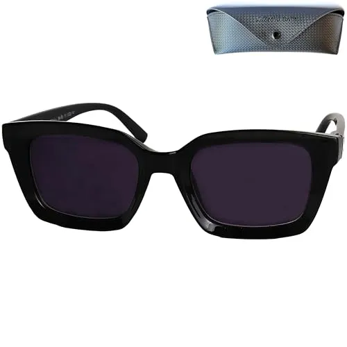 Mini Brille Stilvolle Sonnenbrille mit Sehstärke für Damen Quadratisch Rechteckig – Vintage-Stil Lesesonnenbrille mit Dicker Rahmen – mit Etui +1.0 Dioptrien