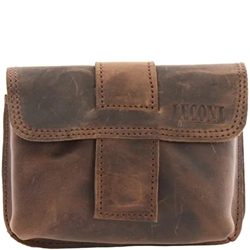 LECONI Gürteltasche Bauchtasche Leder Hüfttasche Handytasche Ledertasche für Damen & Herren Rindsleder 16x10x6cm schlamm LE9005-wax