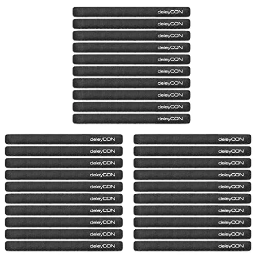deleyCON 30x Klett Kabelbinder 15cm Klettband 12mm Breit Kabelmanagement Kabelorganizer Klettkabelbinder Klettverschluss Schwarz