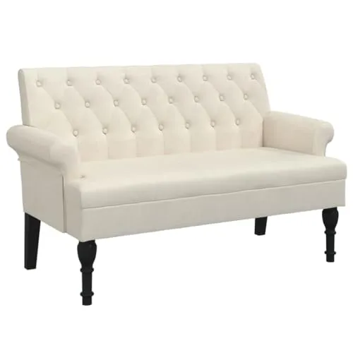 vidaXL Sitzbank mit Rückenlehne 120x62x75,5 cm - Elegante Leinenbank - Sitzbänke mit atmungsaktivem Leinen, gepolsterter Sitzfläche und eleganten Holzbeinen. Ideal für gemütliche Ecken oder Büros, max. Tragfähigkeit 110 kg.