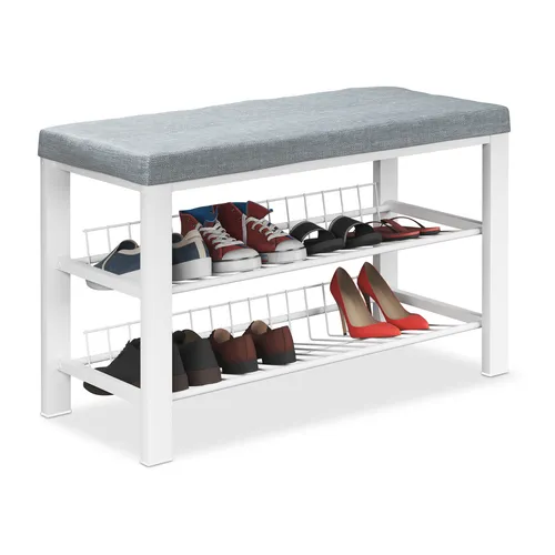 Schuhbank Polster Sitzbank - Ideale Schuhablage für den Eingangsbereich - Schuhbank mit Polster, bietet Platz für 6-10 Paare Schuhe und passt perfekt in jeden Eingang oder Foyer. Erhältlich in Grau-Weiß, freistehend und einfach zu montieren.