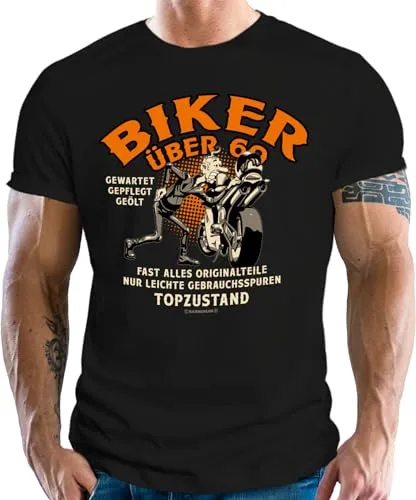 Herren T-Shirt als Geschenk für Motorradfahrer zum 60.Geburtstag - Biker über 60 Jahre in Topzustand - Alles Originalteile
