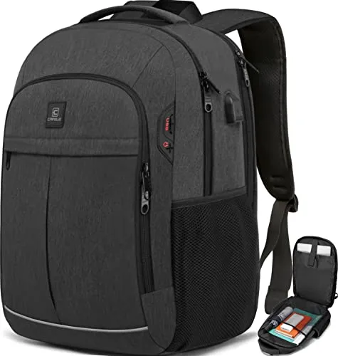 Laptop-Rucksack, Schulrucksack, große TSA 17.3 Zoll Reise Carry auf Rucksack, College Student Bookbag mit USB-Anschluss, Teenager wasserdichte Computer Rucksack Geschenk für Männer Frauen, Grau