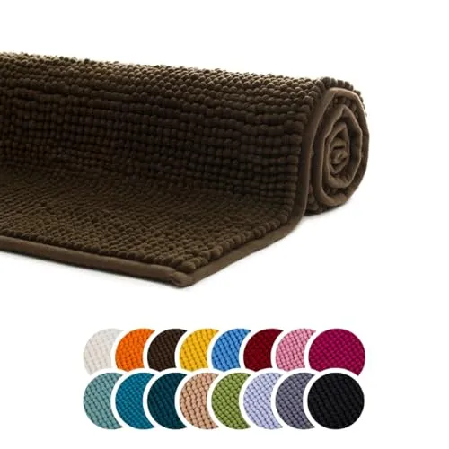 liebling Badteppich, 100% Polyester - Mikrofaser, Serie Chile, 60 x 100 cm, 30 Grad waschbar, Fußbodenheizung geeignet, Farbe: Mocca