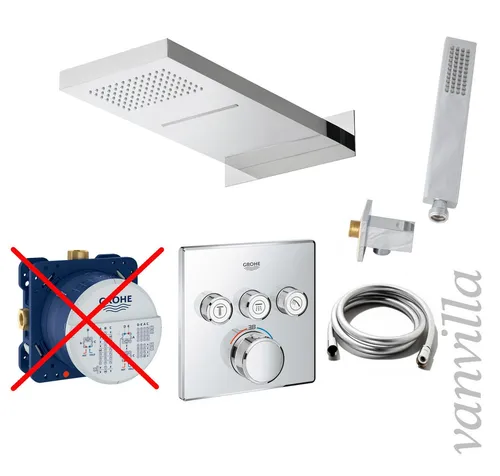 vanvilla Duschset Regendusche mit Duscharmatur Grohe Unterputz G04-ob poliert