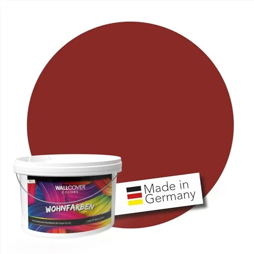 WALLCOVER hochwertige Wandfarbe für Innen | Dunkelrot | 5L für 40m² | Hochdeckende Innenfarbe Matt (Klasse 1) | Profi Qualität aus Deutschland