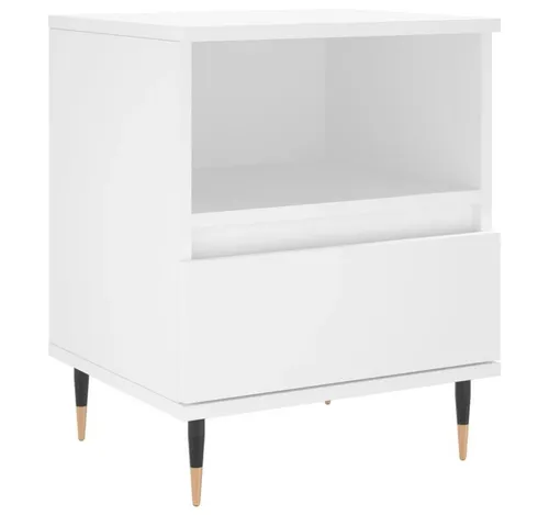 furnicato Nachttisch Eleganter Weiß 40 x 35 x 50 cm mit Stauraum - Eleganter Nachttisch in Weiß für dein Zuhause. Mit einer praktischen Schublade und einem Fach bietet er viel Stauraum für deine Essentials. Die stabile Tischplatte eignet sich perfekt für Dekoration. Modernes Design mit robusten Metallbeinen.