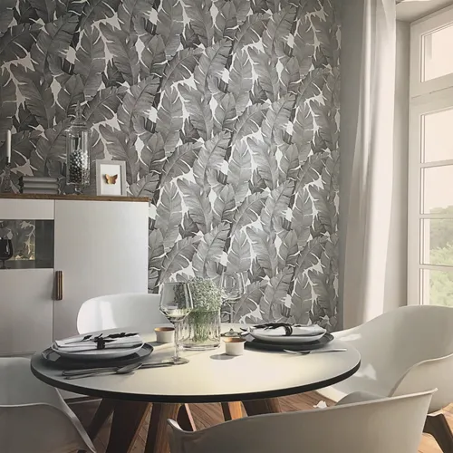 Marburg Tapete Schwarz Silber - Floral Dschungel Pflanzenmotiv - Hochwertige Vliestapete für Schlafzimmer, Wohnzimmer oder Küche, Made in Germany, mit elegantem Pflanzenmotiv für einen natürlichen Look.