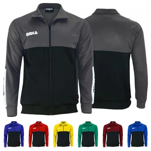 OMKA Herren Trainingsjacke mit Fleece – Fleecejacke Sportjacke für Jogging, Fitness & Fußball – Atmungsaktiv & doppellagig – Mit Reißverschlusstaschen – Leicht & bequem für Sport & Freizeit Grau