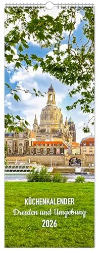 Küchenkalender Dresden und Umgebung 2026 | 15 x 40 cm | weißes Kalendarium