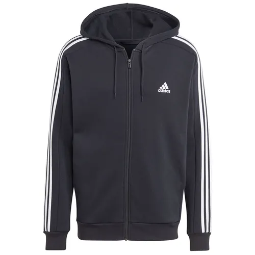 Sweatshirt Herren, adidas Essentials Fleece 3-Stripes FZ Hoodie, Schwarz