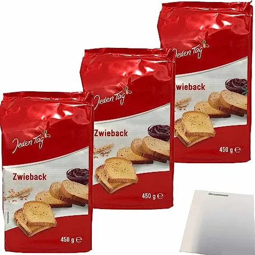 Jeden Tag Zwieback 3er Pack (3x450g Packung) + usy Block