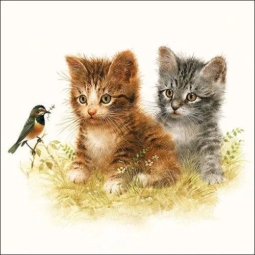 Servietten Kitten Friend Katze Vogel Tiere Tischdeko Motiv Decoupage 33x33cm 20