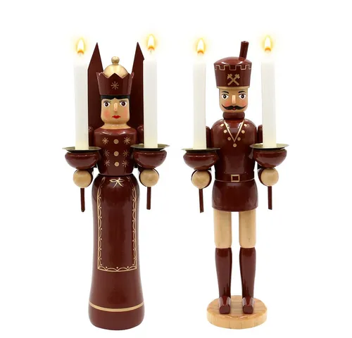 Dekohelden24 Kerzenständer Hochwertige Engel- Bergmann Figuren, Engelfigur und Bergmannfigur in, 10,5 x 7,5 x 29 cm