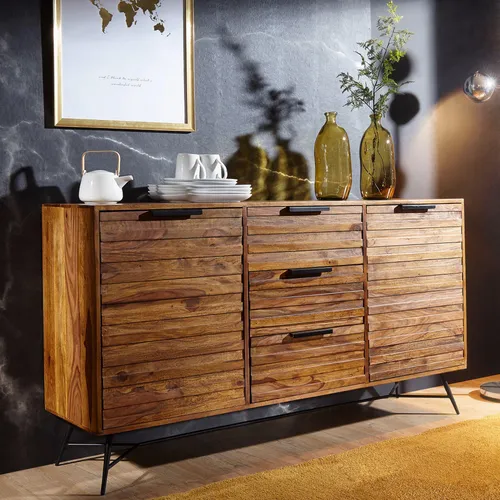 Massivholz Sideboard 160cm aus Sheesham im Industrial Design