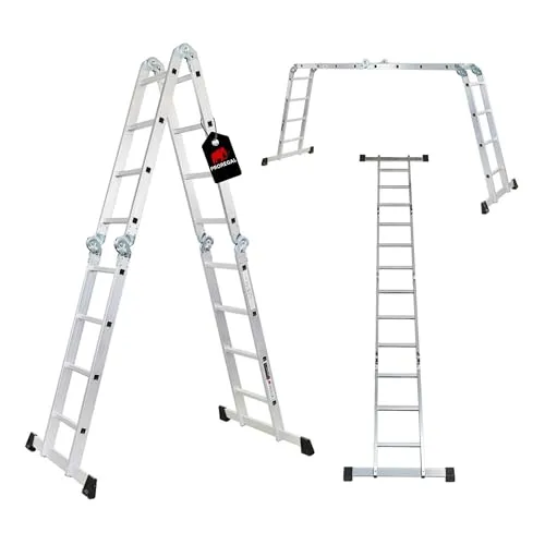 PROREGAL Sprossen-Mehrzweckleiter MULTISTEP - 4-teilig Aluminium 4x4 Sprossen - Leiter nach EN 131-Standard, vielseitig einsetzbar als Stehleiter oder Arbeitsgerüst, Traglast bis 150 kg für höchste Sicherheit und Stabilität.