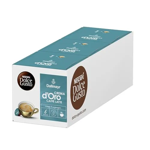Nescafé Dolce Gusto Dallmayr Crema dOro Caffé Latte 48 Kapseln - Kaffeekapseln für den Dolce Gusto, cremiger Caffé Latte mit feiner Milchnote, ideal für Kaffeeliebhaber, 48 Kapseln für unvergesslichen Genuss.