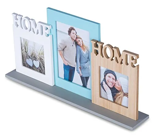levandeo Bilderrahmen Aufsteller Holz Home 3 Fotos 44x23cm Blau Weiß Braun Fotorahmen Collage Galerie Fotogalerie Tischdeko