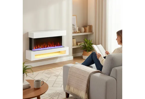 HOMCOM Elektrokamin mit Heizung 1000 W oder 2000 W, Überhitzungsschutz, Weiß