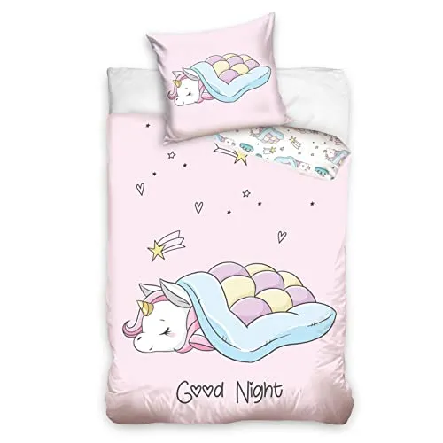termana Einhorn Bettwäsche 135x200 - Bettwaren-Set für Kinder, süße Einhorn-Designs aus 100% Baumwolle, ideal für kuschelige Träume und ein angenehmes Schlafklima.
