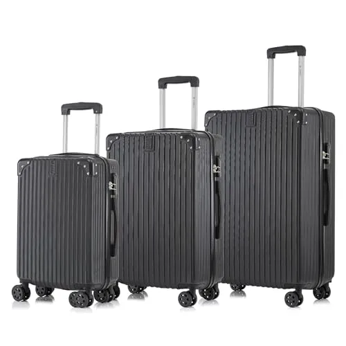 YONSLY Trolley Reisekoffer Set – Hartschalenkoffer mit 4 Rollen - Praktisches 3er Set (M, L, XL) in Schwarz, aus robustem ABS-Material. Mit leisen 360°-Doppelrollen für mühelose Mobilität und sicherem Zahlenschloss für sorgenfreies Reisen. Ideal für Langstreckenreisen und den täglichen Gebrauch.