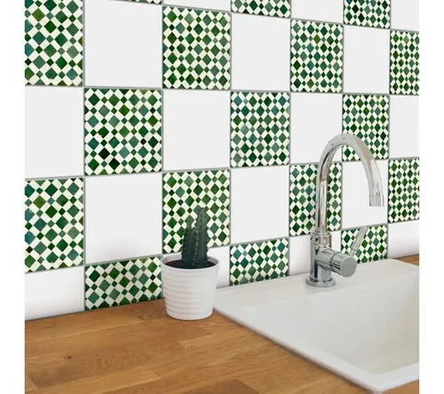 K&L Wall Art Fliesenaufkleber selbstklebend Klebefliese Sticker Grüne Mosaik Kachel 12Stk