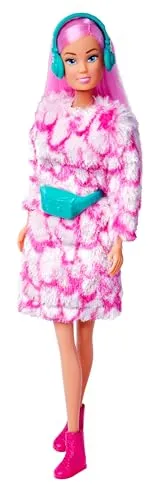 Simba Steffi Love Fluffy Fashion, 2-Fach Sortiert, es Wird nur EIN Artikel geliefert, Spielpuppe trägt EIN Flauschiges Kleid mit Stiefeln, Ohrwärmern, Bauchtasche, 29cm, ab 3 Jahren
