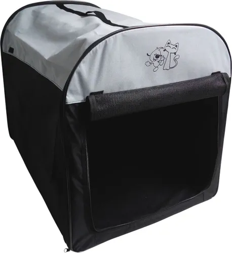 Tier-Transportbox 70cm Transporttasche Katzenbox Hundebox Kleintierbox Reisebox, Farbe:schwarz/grau